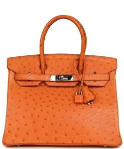 Herm?s Birkin 30 Tangerine Ostrich Palladium