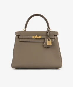 Hermes Kelly 20cm Bag In Taupe Clemence Leather GHW