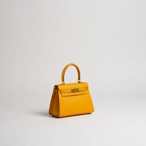 Hermes Kelly 20cm Bag In Yellow Clemence Leather GHW - Image 2