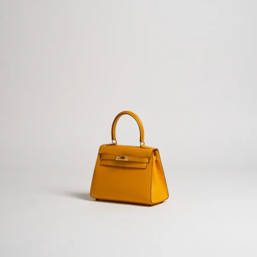 Hermes Kelly 20cm Bag In Yellow Clemence Leather GHW - Image 3