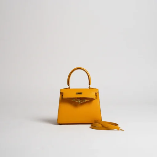 Hermes Kelly 20cm Bag In Yellow Clemence Leather GHW - Image 4