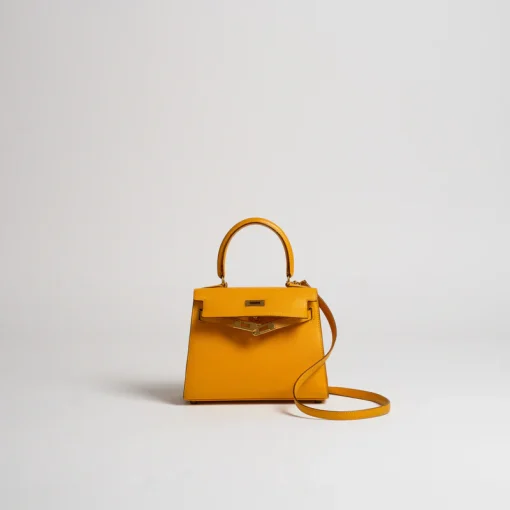 Hermes Kelly 20cm Bag In Yellow Clemence Leather GHW - Image 5