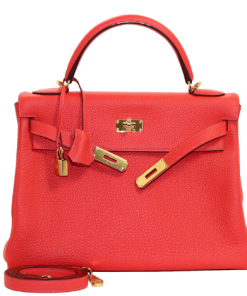 Hermes Kelly 20cm Bag In Red Clemence Leather GHW