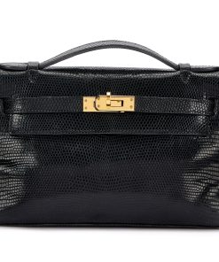 Hermès Black Niloticus Lizard Kelly Pochette Gold