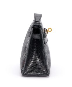 Alternative view of Hermès Black Niloticus Lizard Kelly Pochette Gold